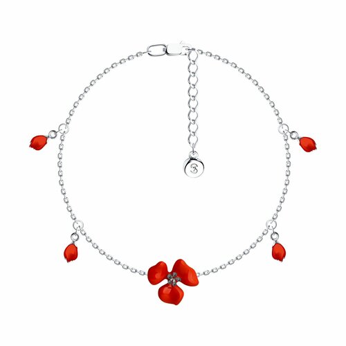 Браслет Diamant online серебро 925 проба родирование эмаль длина 18 см красный 3364₽