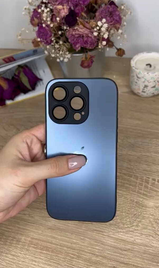 Чехол матовый стеклянный на iPhone 14 Pro Черный