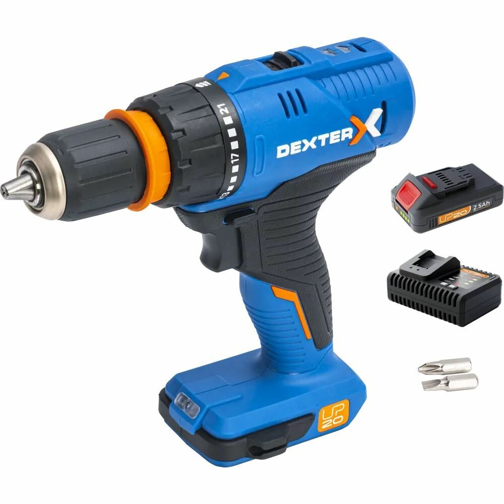 Дрель-шуруповерт аккумуляторная Dexter 5 20 В Li-ion 1x2.5 Ач