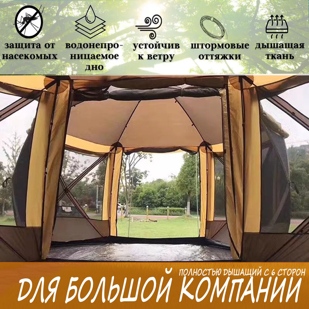 Шатры И Тенты Садовые Шатёр палатка туристическая 365*365*225см Terbo SKY 6-601 для дачи, рыбалки, кемпинга, 2 вход, съёмный пол.