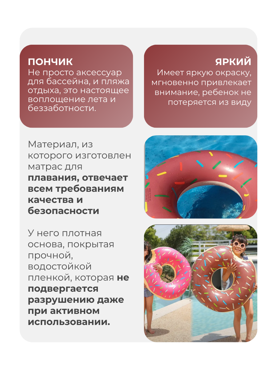 Картинки Надувной круг для плавания взрослый большой Пончик Шоколадный для бассейна спасательный для взрослых плавательный