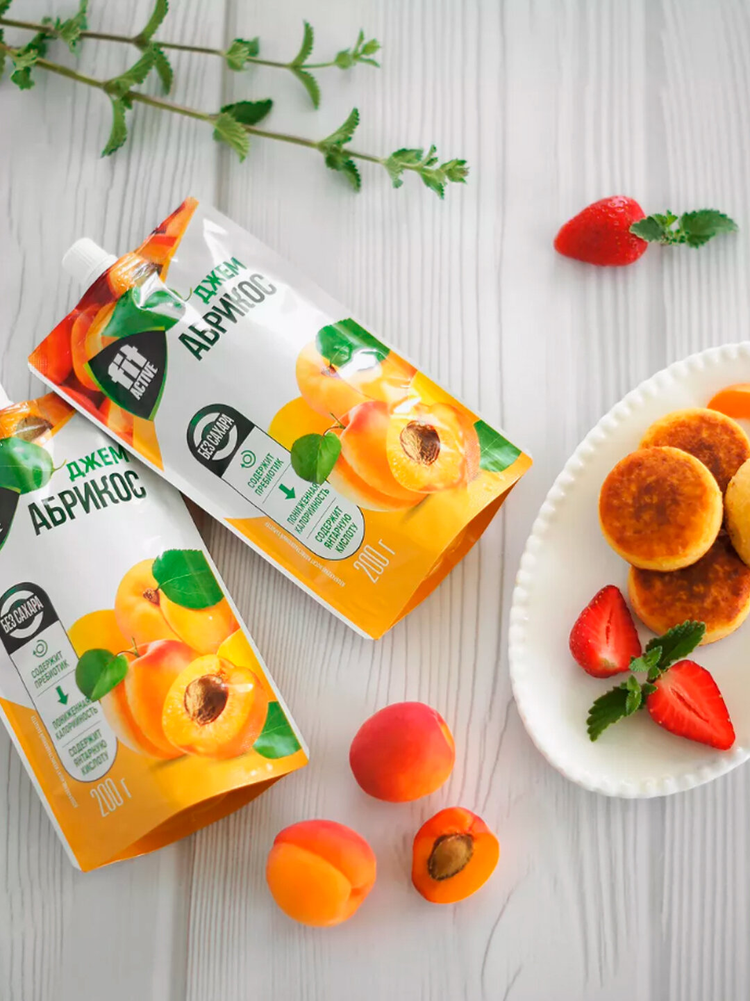 Джем без сахара FitParad, низкокалорийный, вкус Абрикос, Дой-пак, 200 г — фото 1