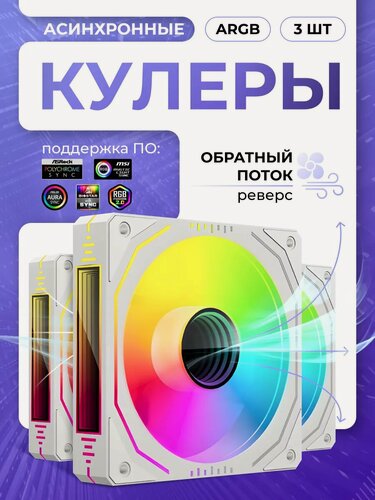 Изображение товара Асинхронный argb вентилятор для ПК белый. Обратный поток