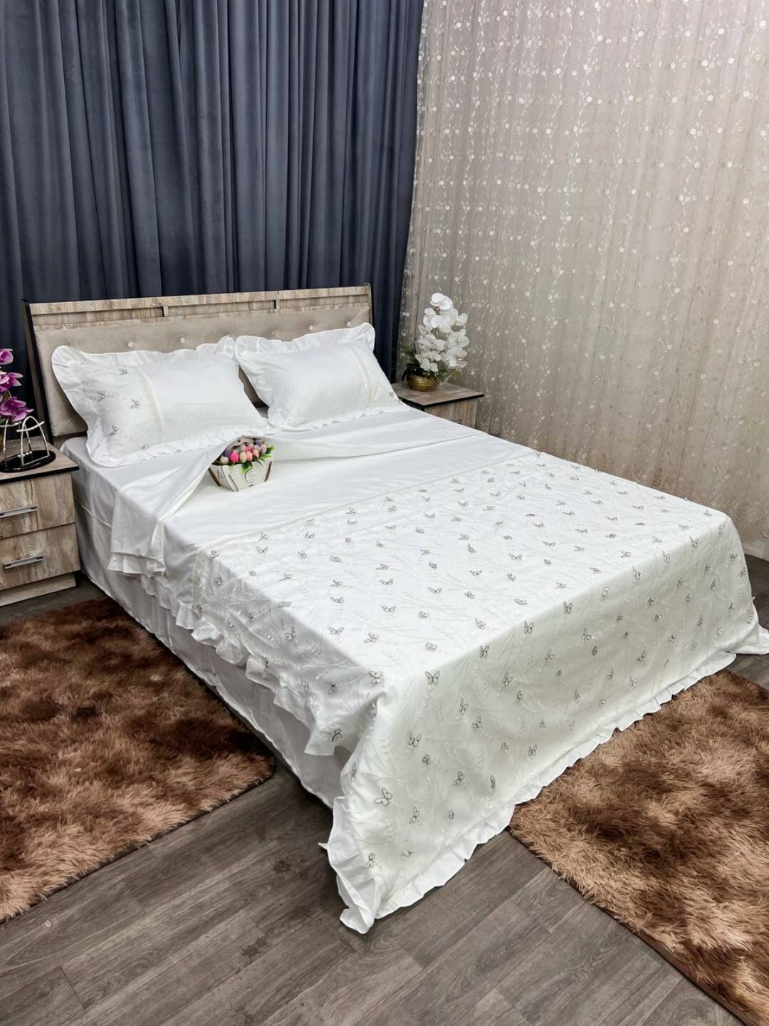 Постельное белье, двуспальное. Evro collection. Сатин, Бабочка-Китай. Dantela vita