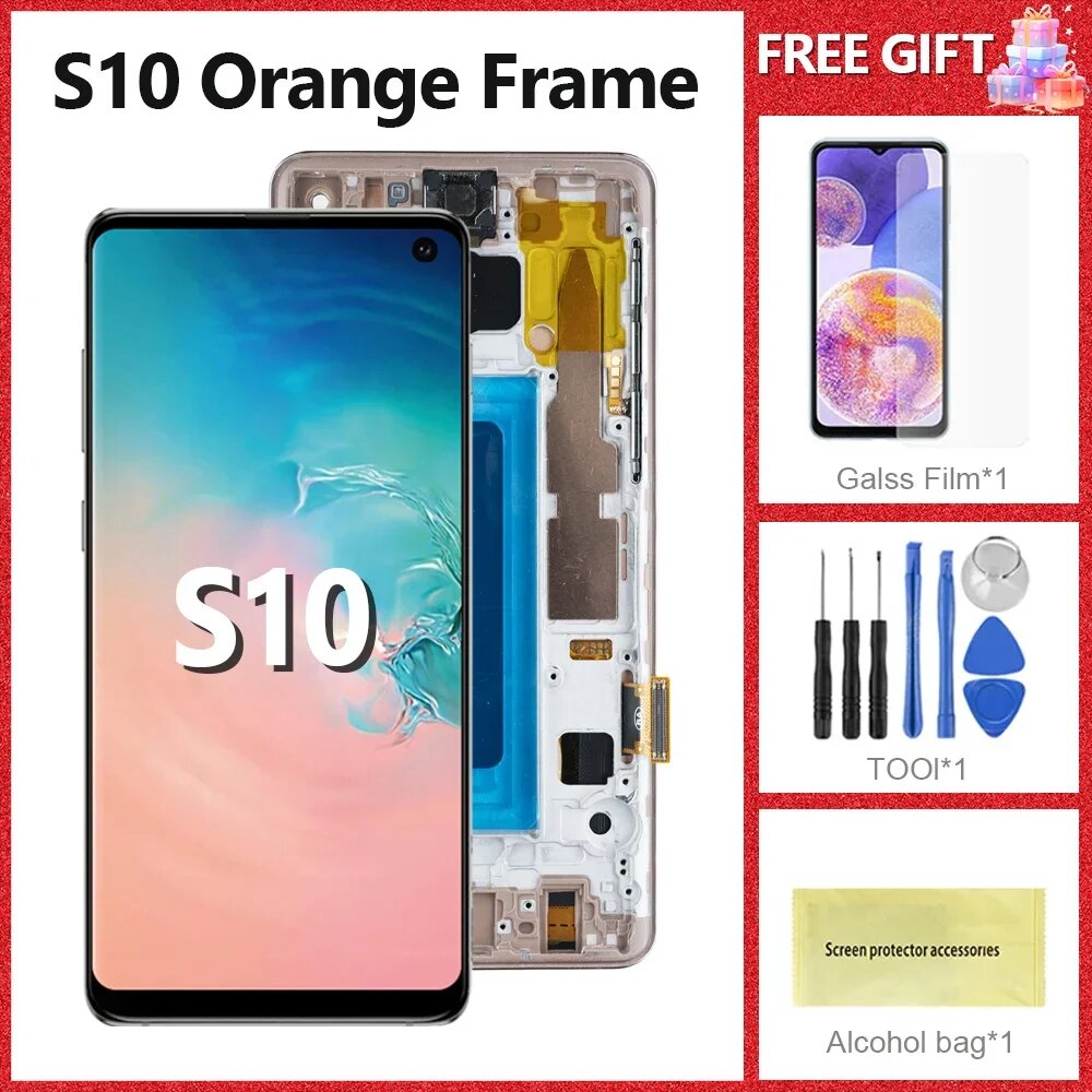 TFT качество для Samsung Galaxy S10 ЖК-дисплей с сенсорным экраном и рамкой G973F/DS G973U G973 SM-G973 ЖК-дисплей в сборе, TFT Orange Frame