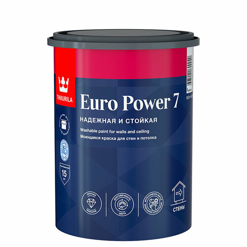 фото Интерьерная краска стойкая к мытью tikkurila euro power 7 база c матовая 0.9 л