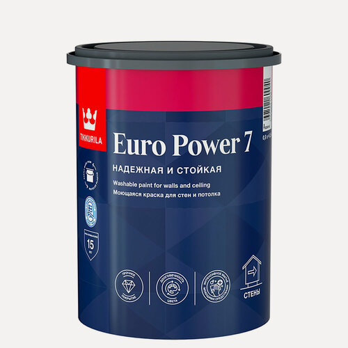 Изображение товара Интерьерная краска стойкая к мытью Tikkivala/Tikkurila EURO POWER 7 база C матовая цвет прозрачный 0.9 л
