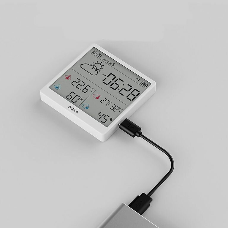 Изображение Датчик температуры и влажности термометр Xiaomi Atuman Duka TH3 Thermohygrometer / портативная беспроводная метеостанция / Термогигрометр