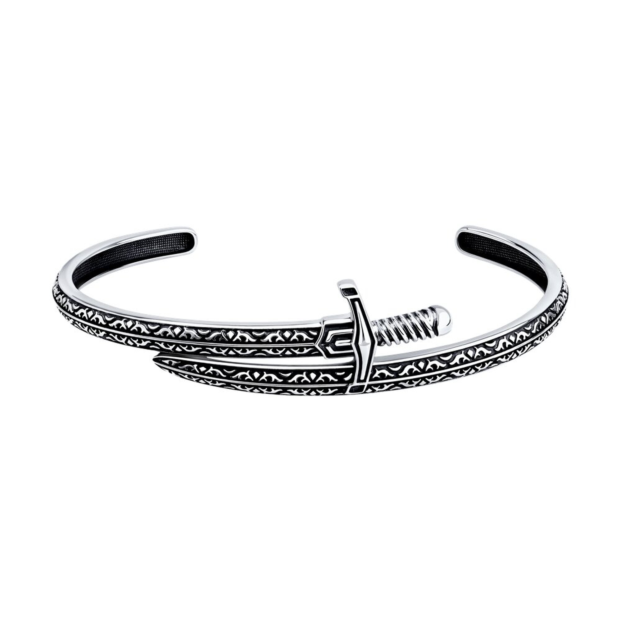 Жесткий браслет, серебро, 925 проба, чернение