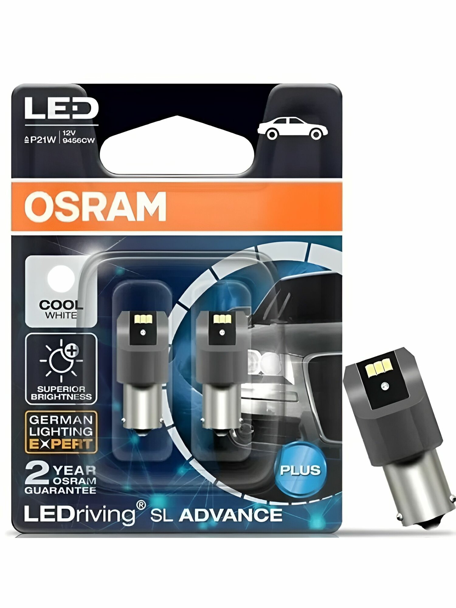 Светодиодные лампы Osram LED White, P21W S25, комплект 2шт, 9456CW
