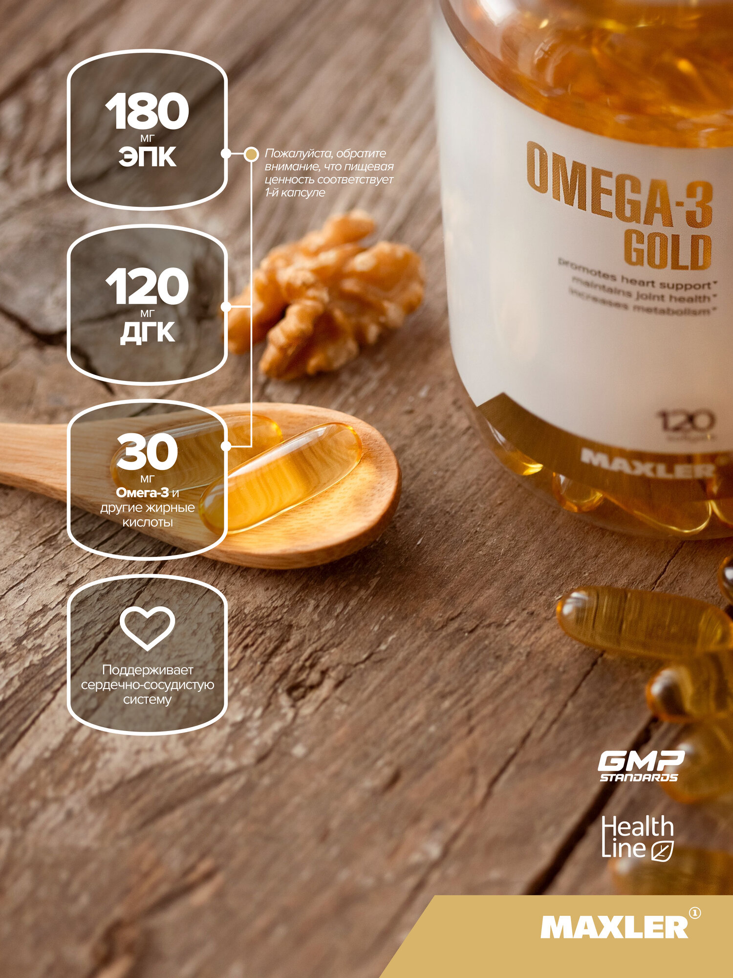 Картинки Жирные кислоты Омега-3 Голд Maxler Omega 3 Gold, 120 капсул (USA)