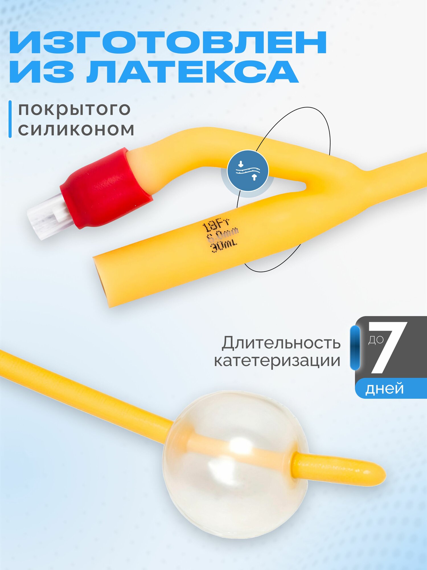 Картинки Катетер Фолея 10шт Vogt medical (Германия) одноразовый латексный с силиконовым покрытием 2-х ходовой CH/Fr 18 (30мл.), длина 400мм