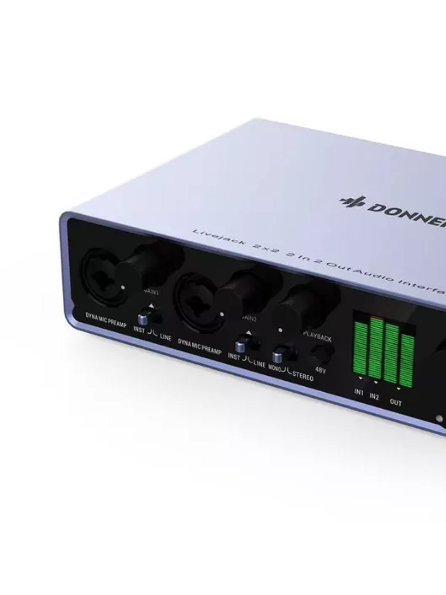 Аудиоинтерфейс Donner Livejack 2X2, компактный, сверхнизкая задержка, металлический корпус — фото 1