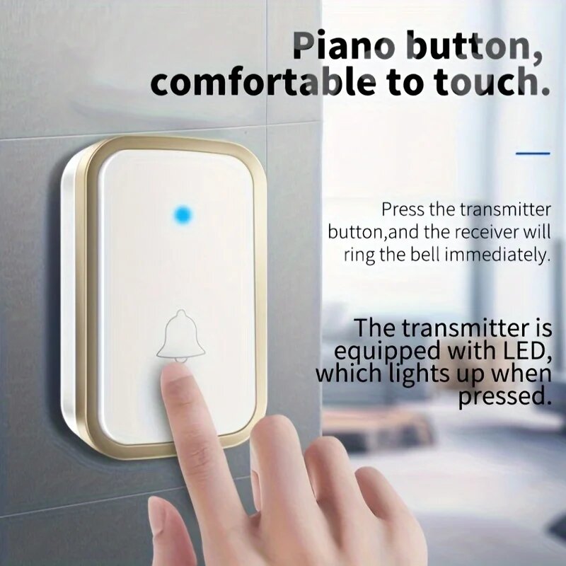 Дверные Звонки Xiaomi Умный беспроводной дверной звонок Xiaomi, комплект дверного звонка, водонепроницаемый с автономным питанием, 300 м/984 футов, пульт дистанционного управления, 60 песен, мелодия, звук, домашняя безопасность All White