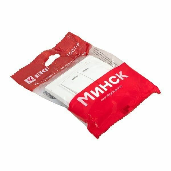 Выключатель 2-кл. СП Минск 10А IP20 с индикатором бел. Basic EKF ERV10-123-10 — фото 1