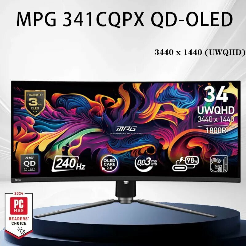 MSI 34.18" Монитор MPG 341CQPX QD-OLED,3440x1440 (UWQHD),1800R,240HZ, черный