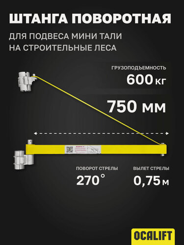 Изображение товара Штанга (консоль) для лебёдки РА монтажная поворотная на строительные леса вылет 750мм
