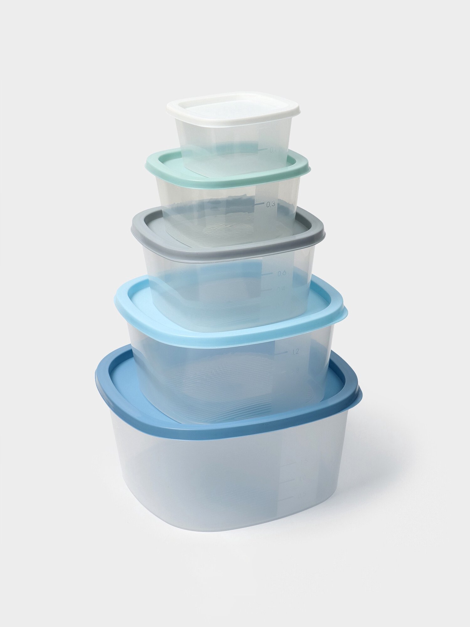 Набор пищевых контейнеров SparkPlast BioFresh 5 шт: 230 мл 500 мл 900 мл 1.55 л 2.65 л пластик крышка микс