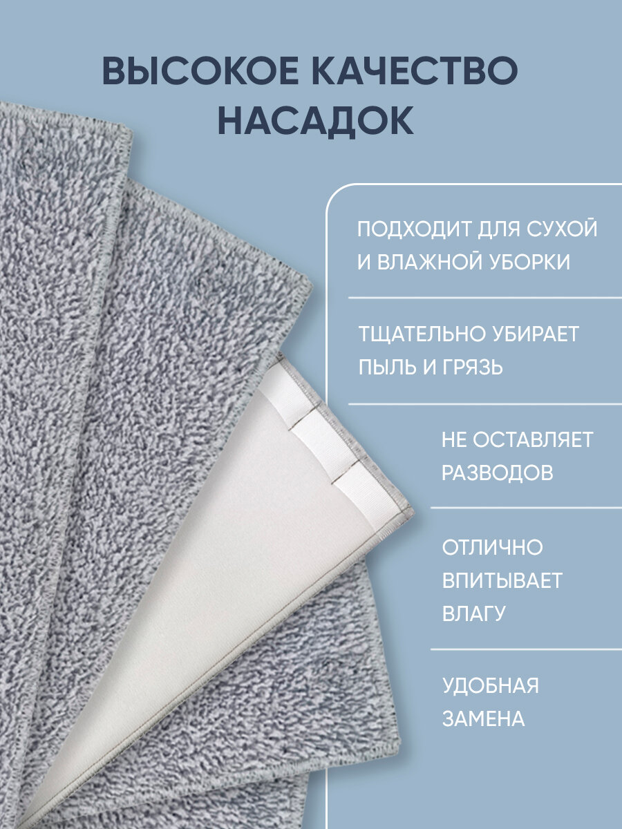 Насадка для швабры из микрофибры на липучке плотные, карман с одной стороны, 12х33, 2 шт — фото 1