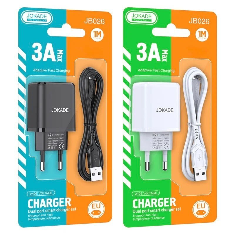 Зарядное устройство JOKADE JB026, 3A, 2 порта, Micro USB, 1 м, белый — фото 1