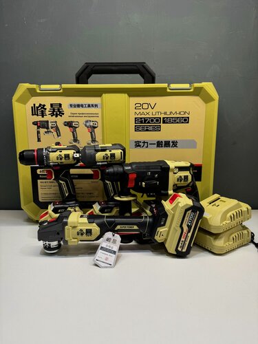 Изображение товара Аккумуляторный набор инструментов Feng Bao 4 в 1, 2 АКБ по 8 Ач. Элементы 21700; 2 акб по 4 Ач, серия MAX