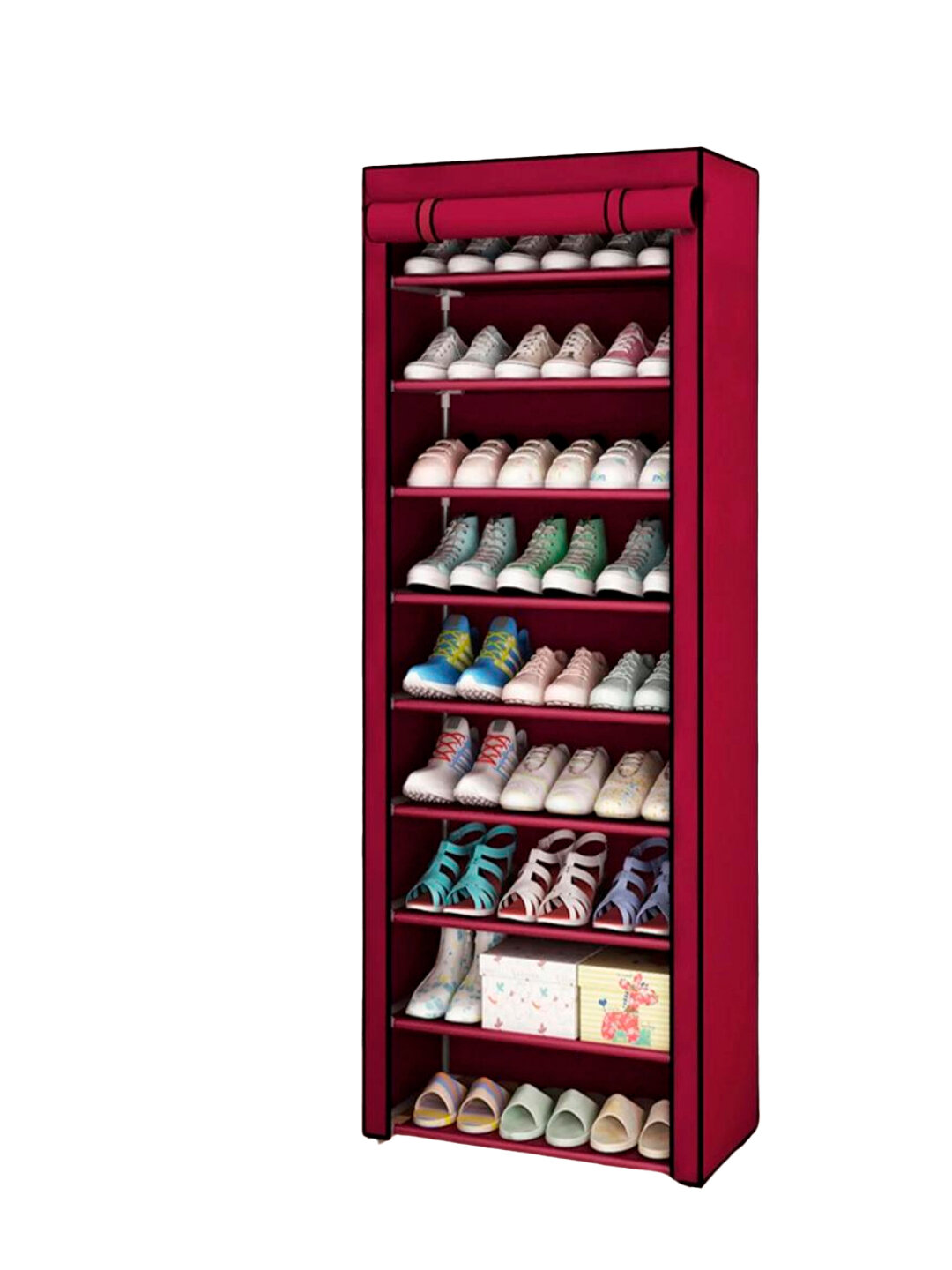 Oyoq kiyim qo'yadigan javon, etajerka, stellaj, podstavka oyoq kiyim - Toʻq qizil,6 etaj