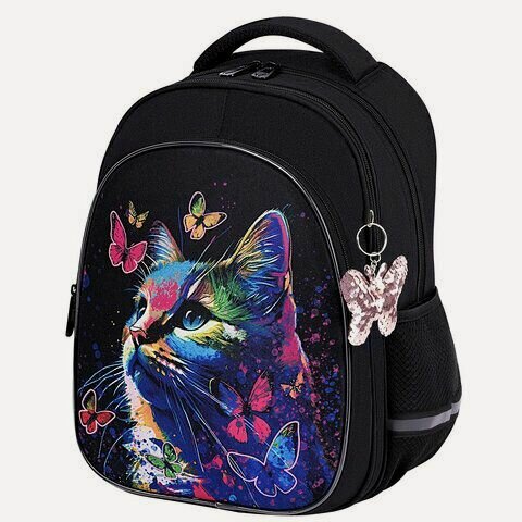 Изображение товара Рюкзак BRAUBERG OPTIMA, 2 отделения, с брелоком, "Butterfly catcher", светящийся, 36х27х18 см, 272097