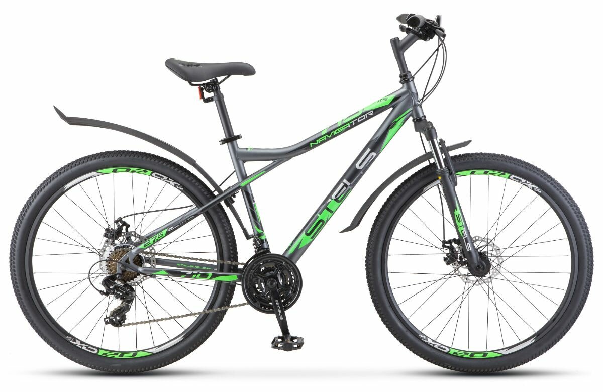 Велосипед горный STELS Navigator 710 MD 27.5" V020, 18" антрацитовый/зелёный/чёрный