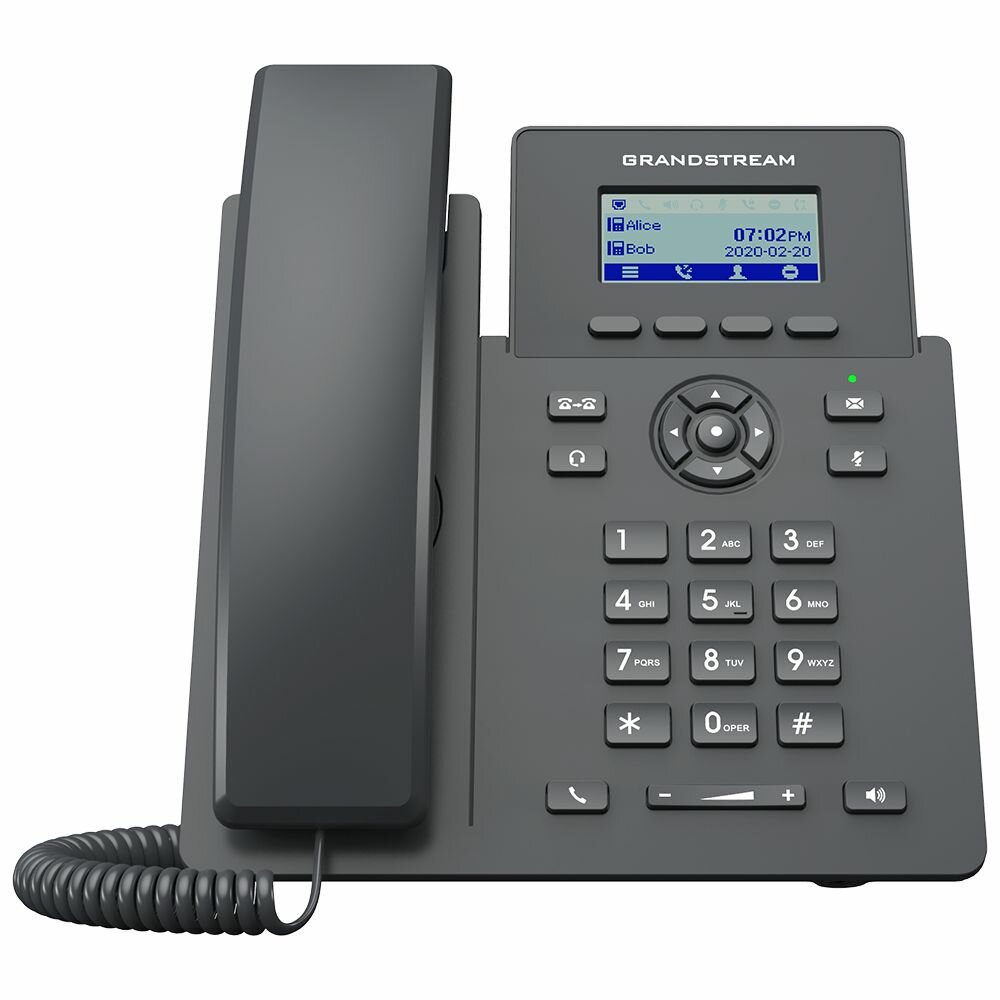 IP-телефон Grandstream GRP2601P, 2 SIP аккаунта, монохромный дисплей 132 x 48 с подсветкой, конференция на 5 абонентов, поддержка EHS и PoE