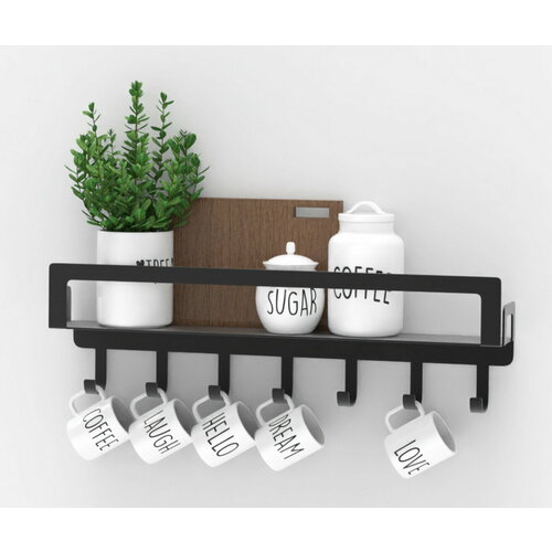 Полка для кухни металлическая с крючками ElectricLight 49,5х12. Металлик