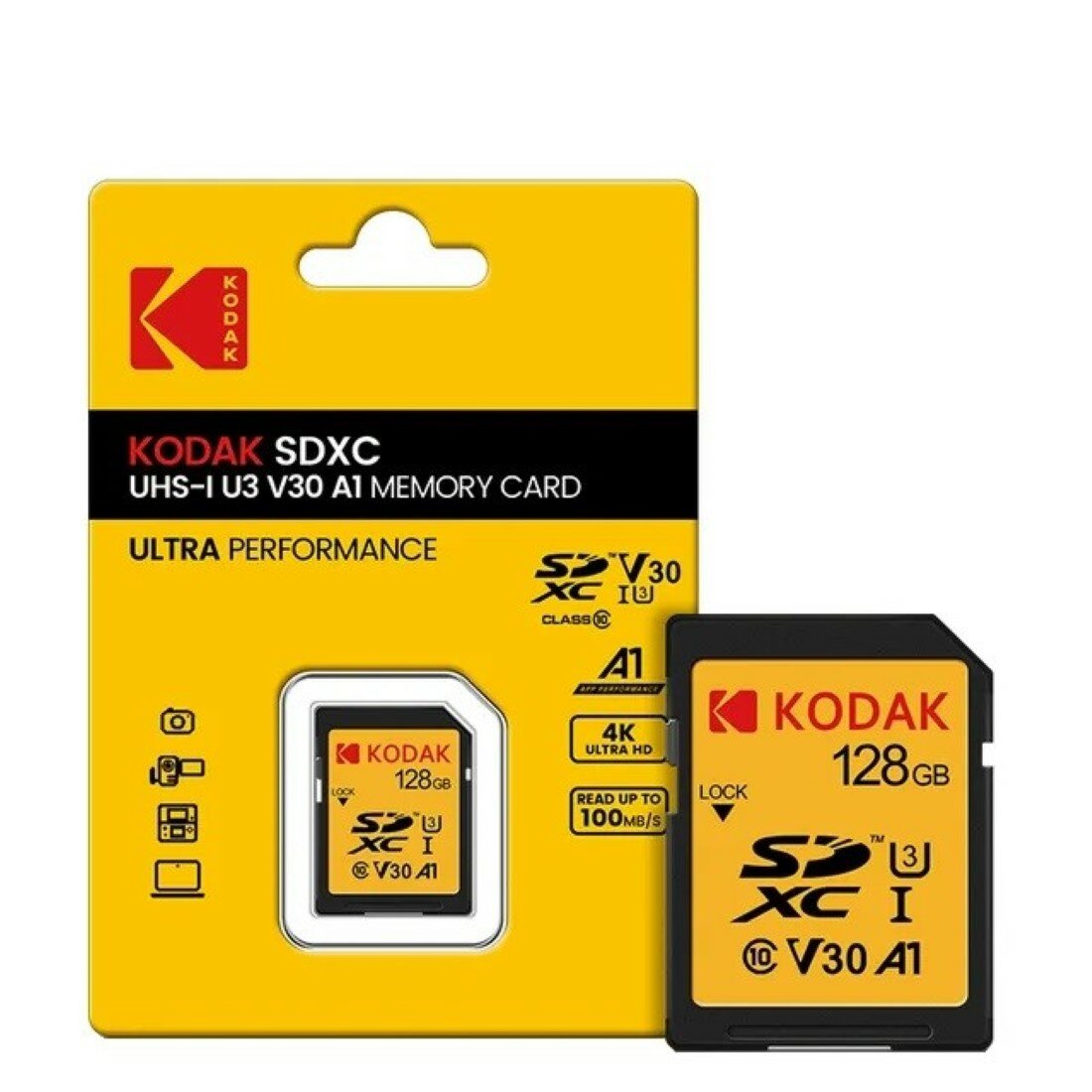 Карта памяти формата SD Kodak SDXC класс 10 UHS-1 U3 V30 A1 128 ГБ