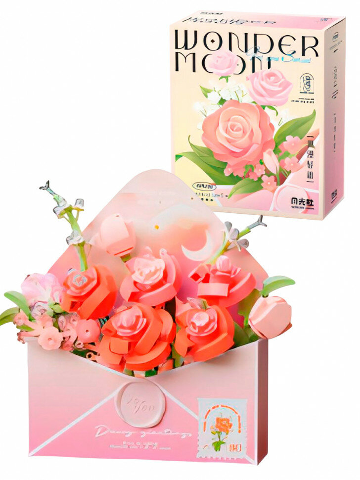 Конструктор Wonder Moon Цветы в конверте - красные (мини детали) 804220