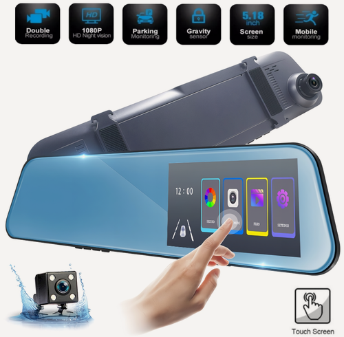 Изображение товара Видеорегистратор зеркало заднего вида, 2 камеры, Full HD, сенсорное управление, G-сенсор