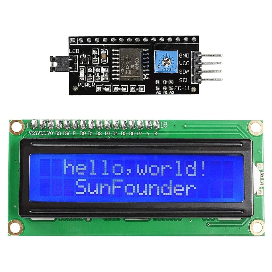 ЖК-модуль LCD1602+I2C 16x2 HD44780 синий/зеленый, Blue LCD1602 — фото 1
