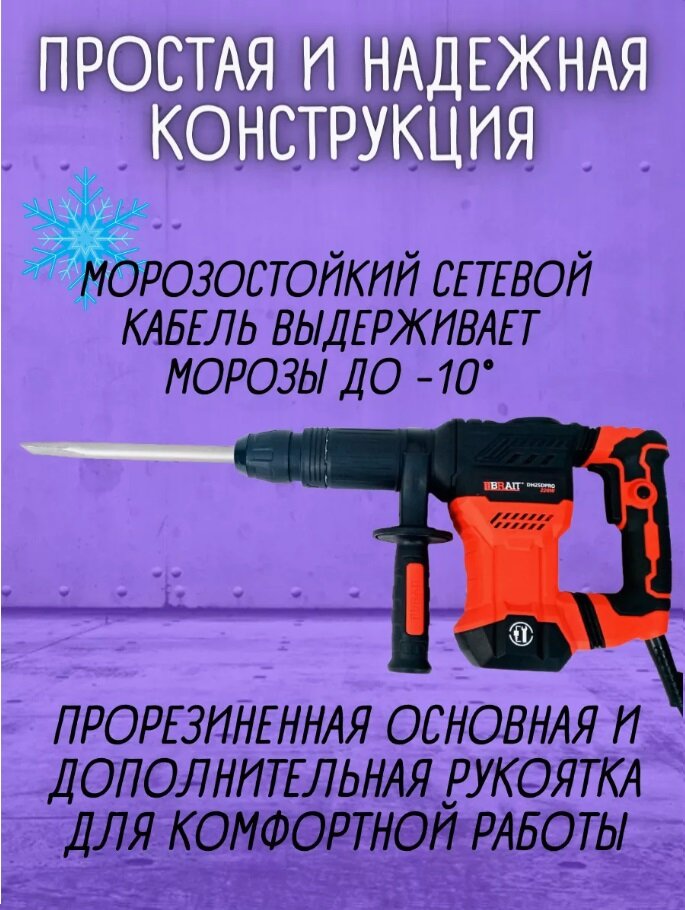 Изображение Отбойный молоток BRAIT DH25DPRO, мощность 1.5кВт, SDS-Max, вес 9.3кг, в кейсе