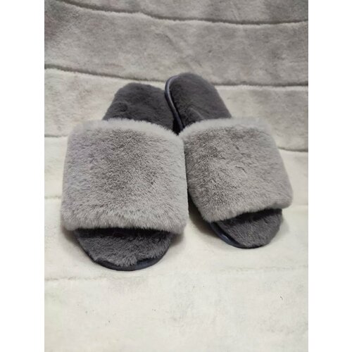 фото Тапочки original fur company, размер 40, серебряный, серый