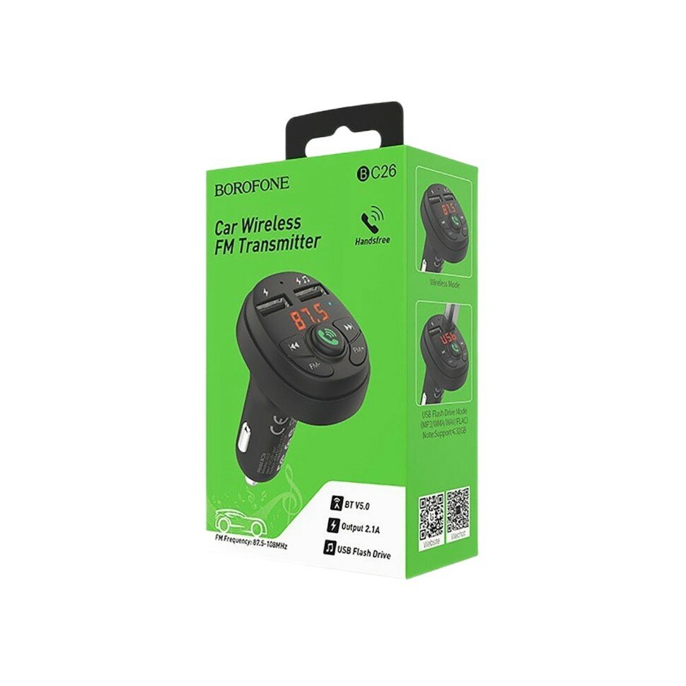 FM-трансмиттер Borofone BC26 2USB microSD bluetooth 4.2 черный