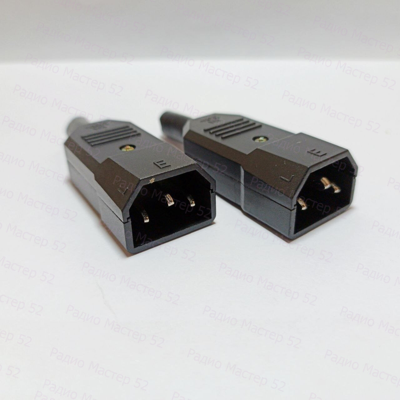 Вилка сетевая "3 PIN", пластик, черная, на кабель, 250 В, 10 А - 2 штуки.