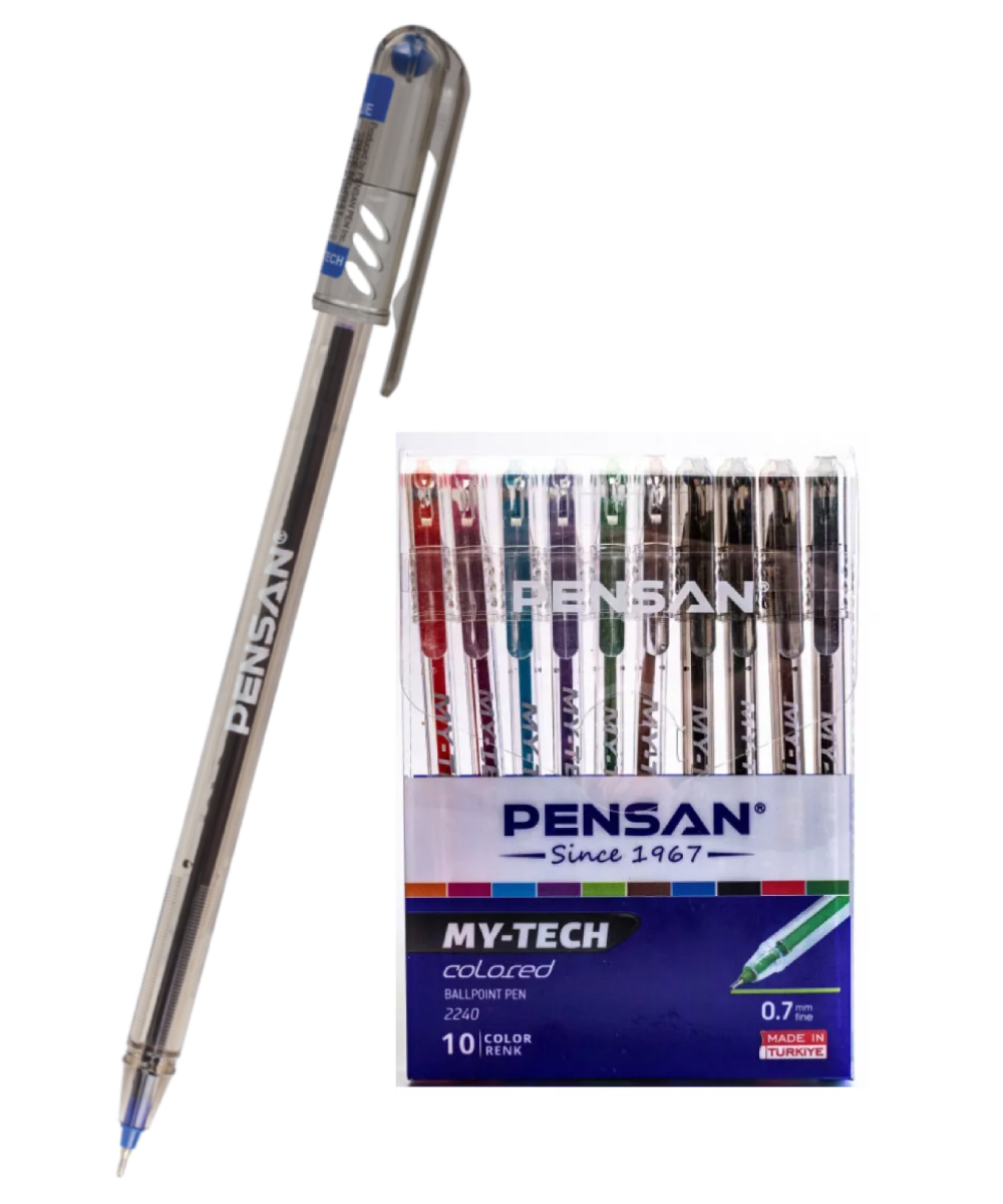 Набор ручек шариковых 10 шт Pensan "MY -TECH" 0,7mm, 10 цветов в блистере