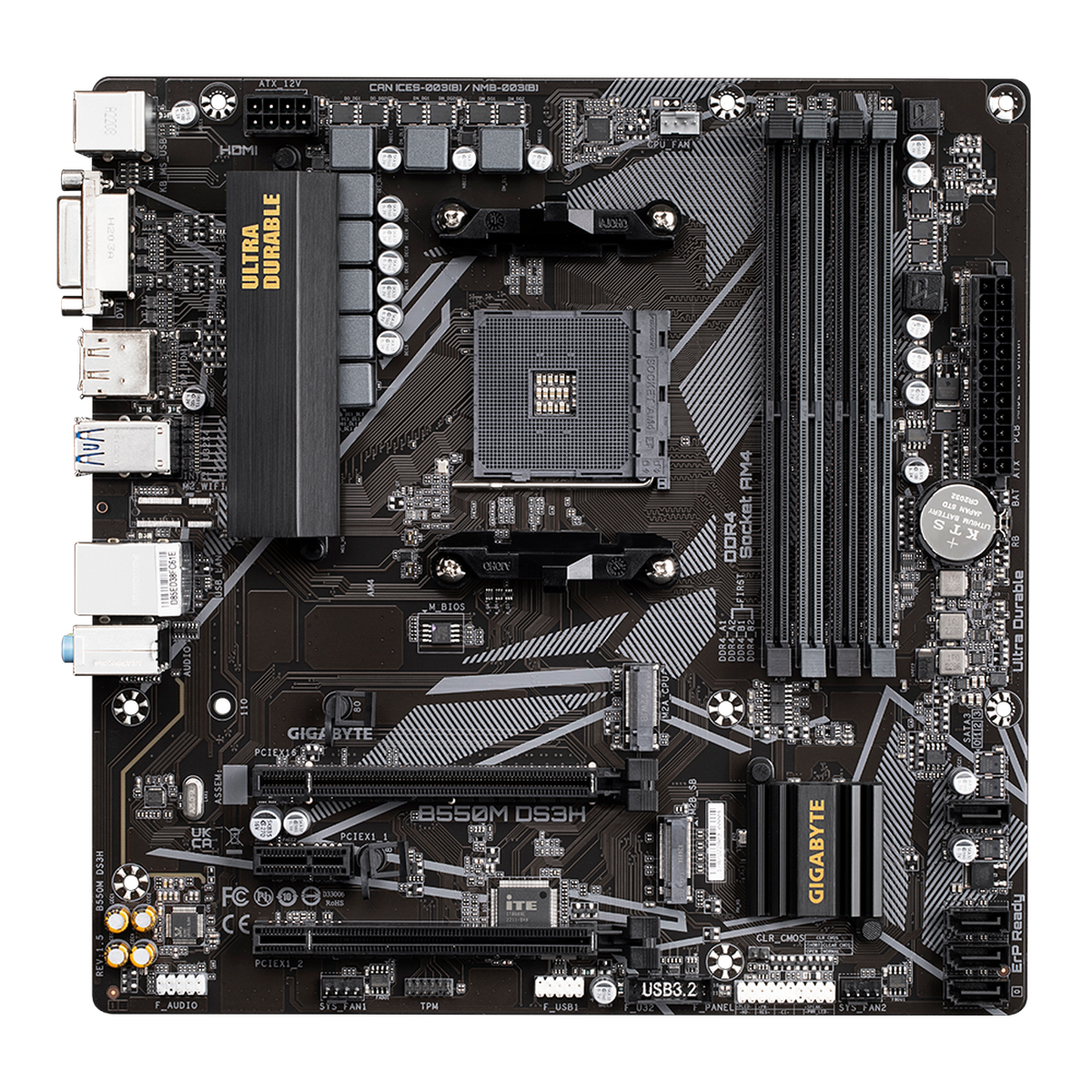 Материнская плата GIGABYTE B550M DS3H, microATX, для AMD Ryzen, 2 слота M.2 — фото 1