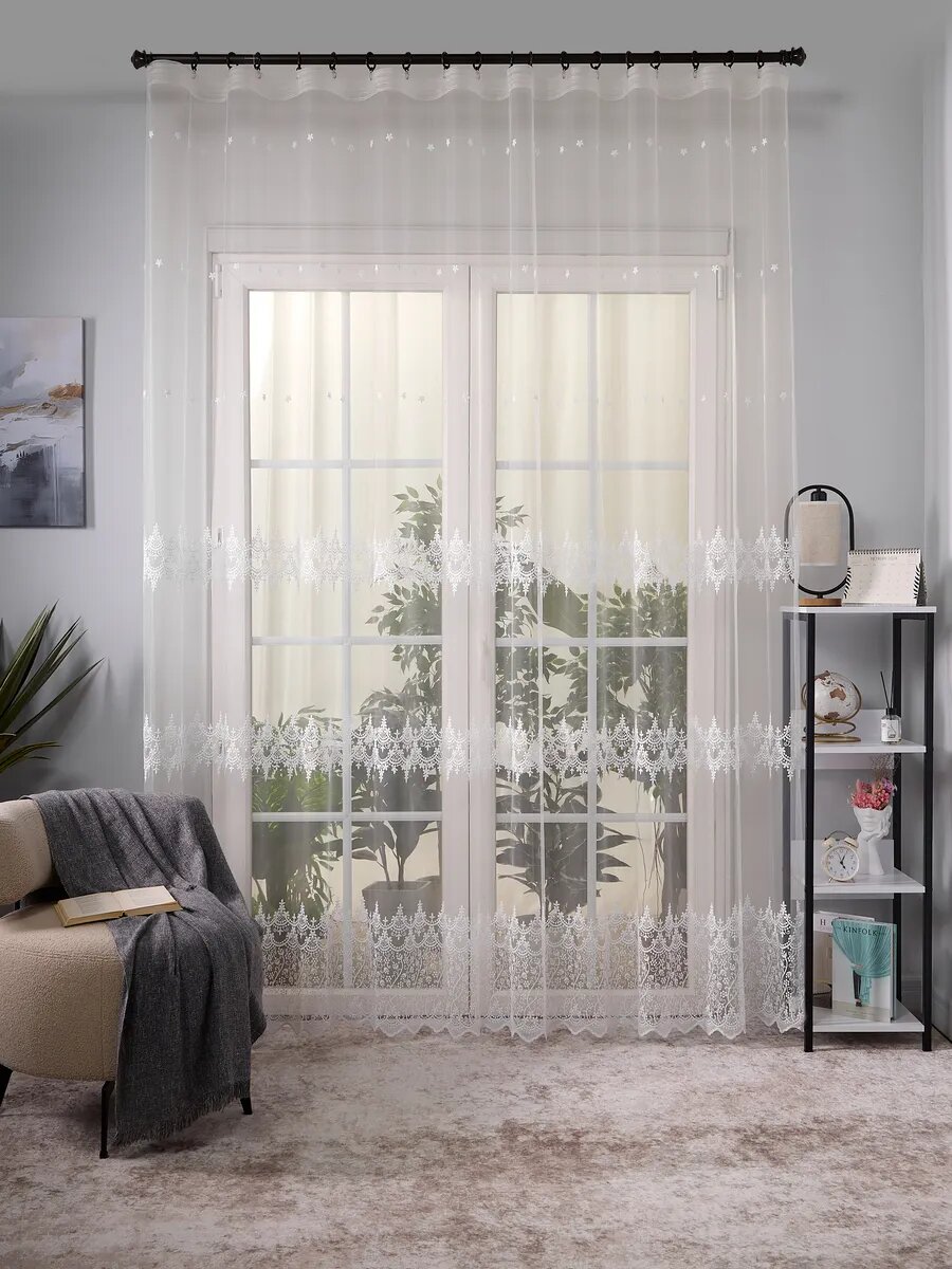 Тюль сетка с вышивкой SANPA HOME, в гостиную спальню 300х260 см, шторная лента — фото 1