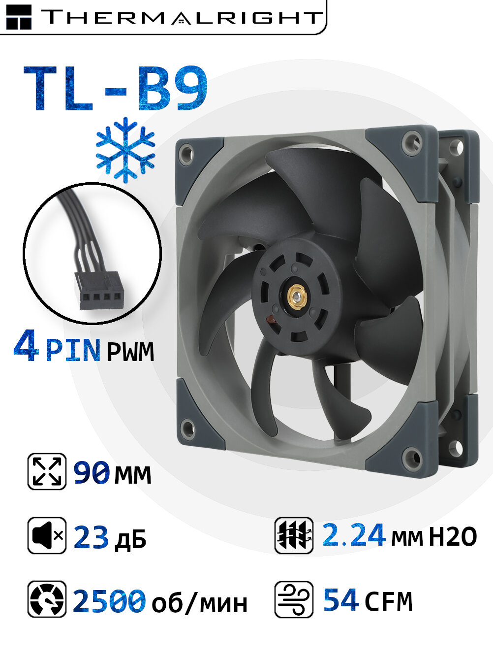 Корпусный вентилятор для ПК Thermalright TL-B9 Серый, 90 мм