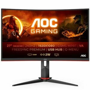 Монитор AOC монитор 27" AOC C27G2ZU Black-Red (VA, изогнутый, 1920x1080, 240Hz, 0.5 ms, 178°/178°, 300 cd/m, 80M:1, +2xHDMI 2.0, +DisplayPort 1.2, +4xUSB 3.2, +MM, +регулировка по высоте, FreeSync)
