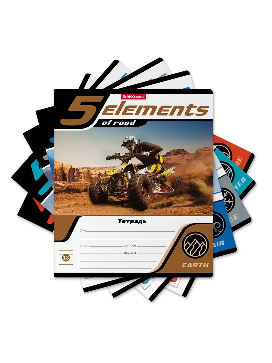 Тетрадь 18 л. в линейку "5 Elements" (в упаковке из 5 шт.) — фото 1