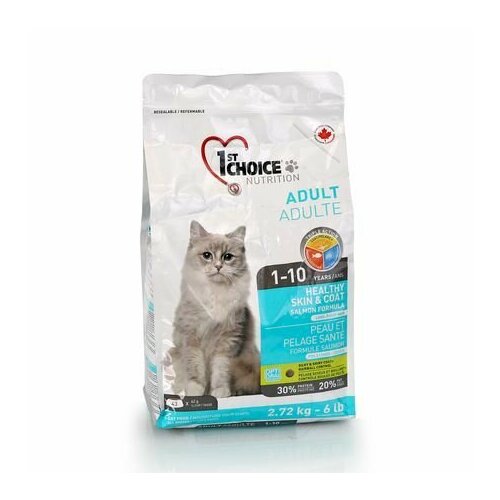 1st CHOICE Сухой корм для кошек, для здоровья кожи и шерсти, с лососем, вес 2,72 кг