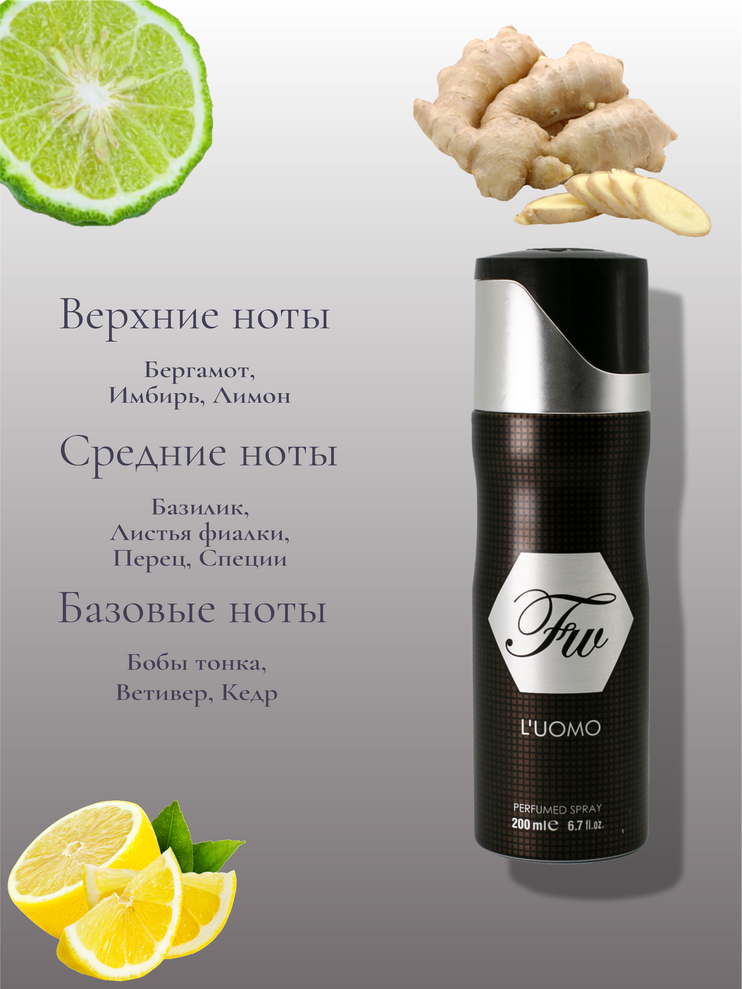 Мужской парфюмированный дезодорант L'UOMO, Fragrance World, 200 мл — фото 1
