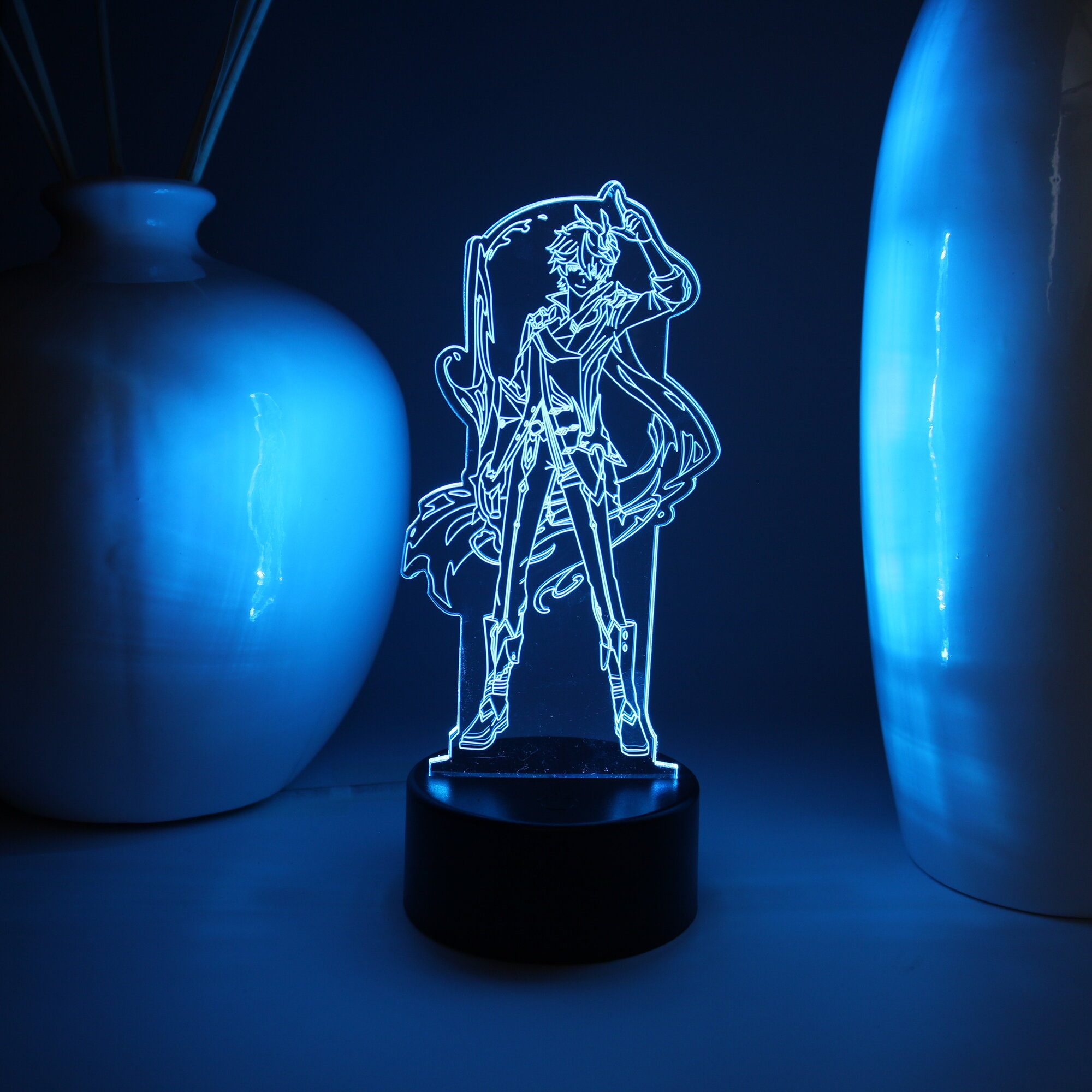 3D ночник “Джун ли Геншин” LED 3 режима 7 цветов чёрная база питание USB/Батарейки