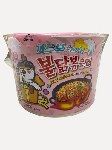 Изображение товара SAMYANG Корейская Острая лапша быстрого приготовления со вкусом соуса карбонара 105 гр чашка / Розовая