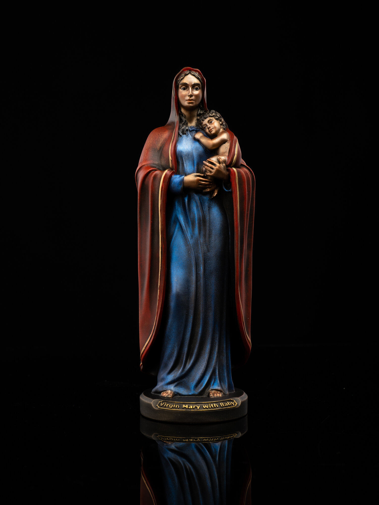 Статуэтка Дева Мария с младенцем, 19см, литьевой мрамор, цвет патина вернисаж — фото 1