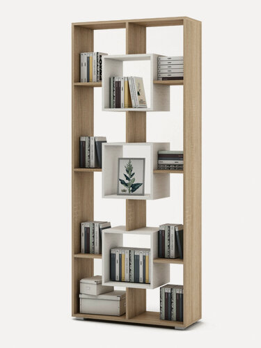 Изображение товара Стеллаж деревянный для книг, документов и игрушек Квадро 1, ЛДСП, 78,2x28х190,2 см, 11 полок, современный дизайн